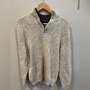 Mens XL Chaps White/Grey Quarter Zip Sweater